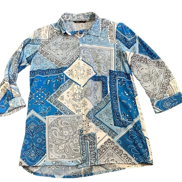 DeFacto Viscose Bandana Mushroom Print Lightweight Button Down Blouse, XSmall - Picture 12 of 12